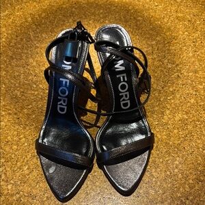 Tom Ford Metallic Leather Dark Grey Strappy Heels